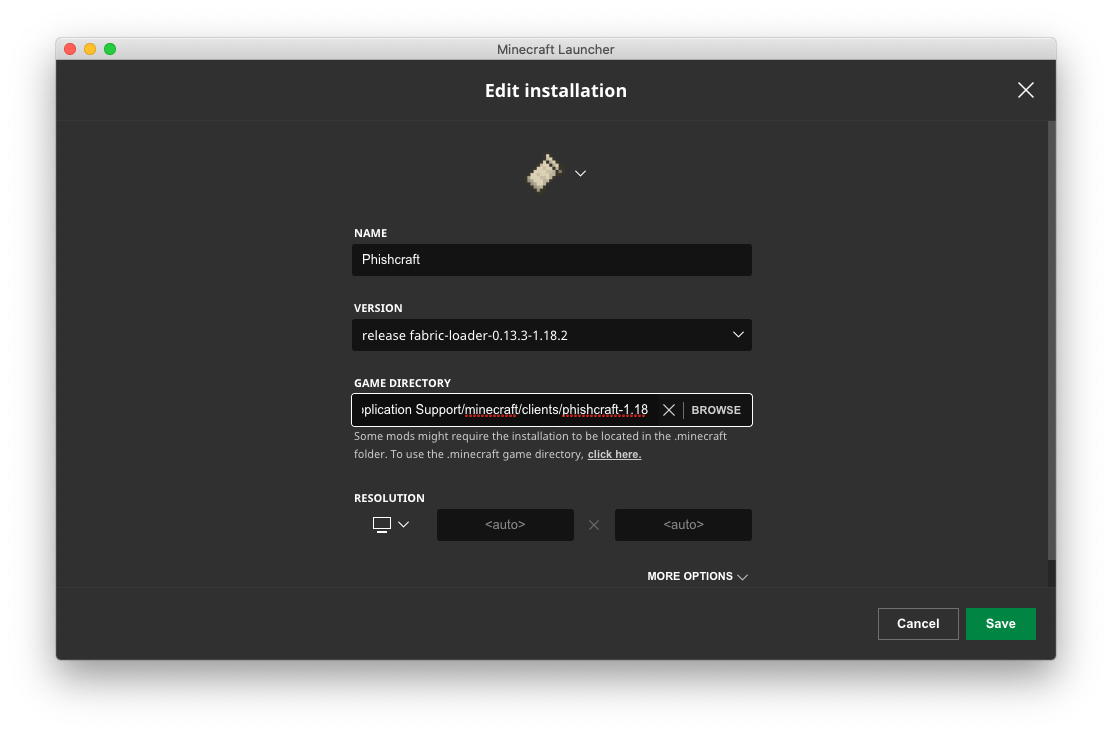confirming the directory and name before saving