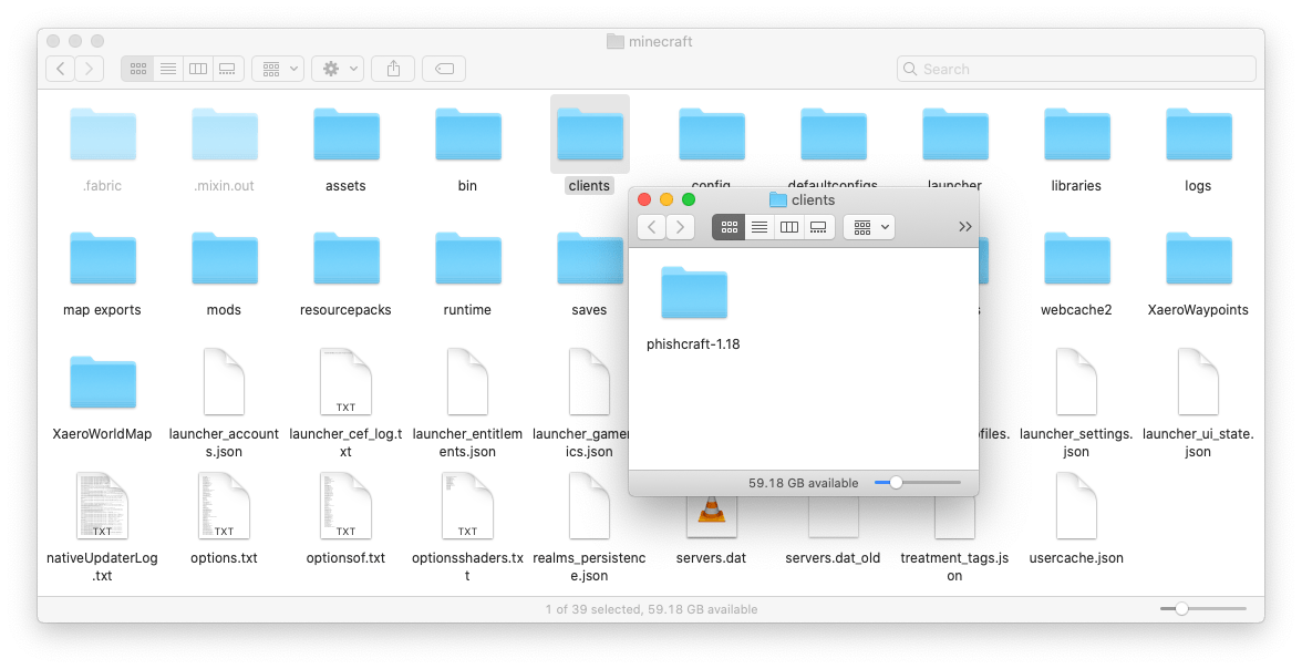 file manager showing the clients and phishcraft-1.18 directories