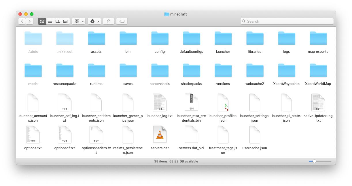 file manager showing the Minecraft game directory