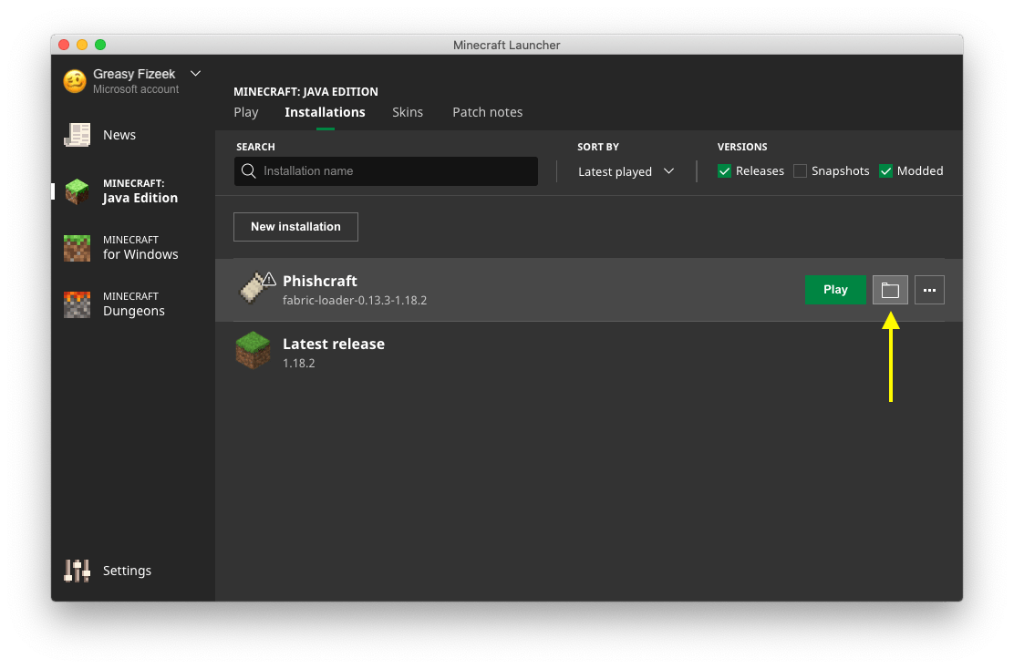 the button to open the Phishcraft game directory