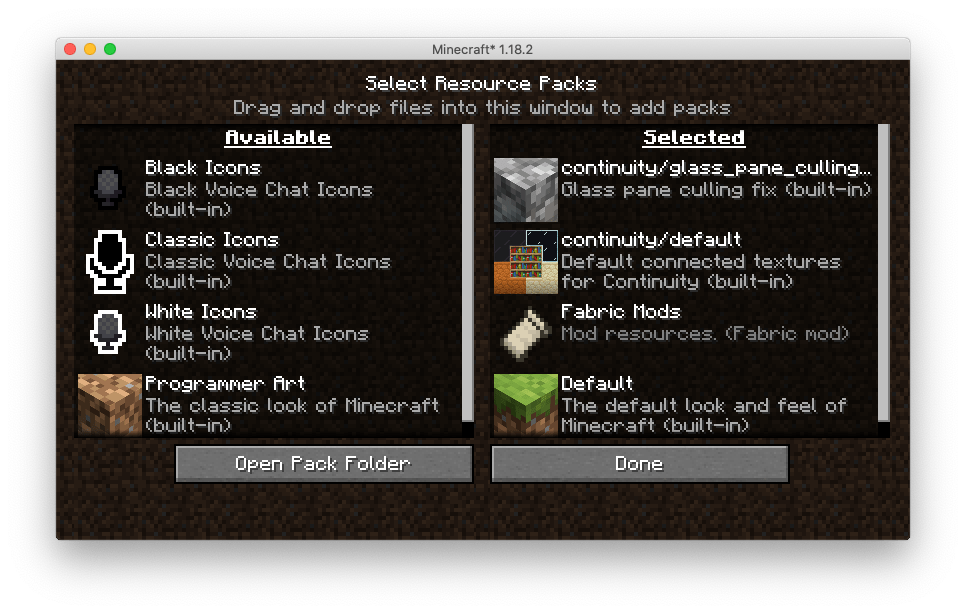 desired resource pack settings