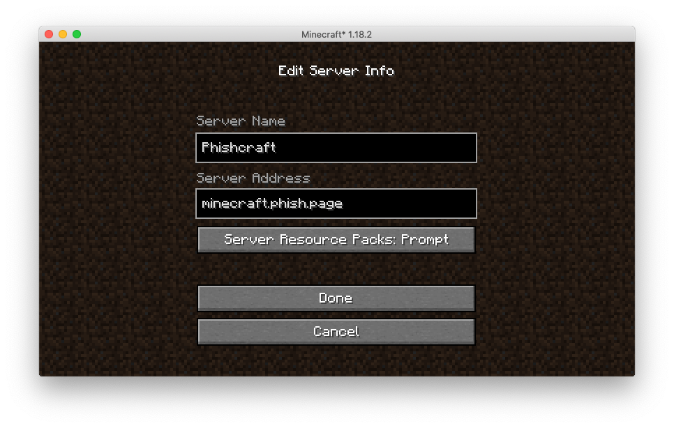 Phishcraft server info